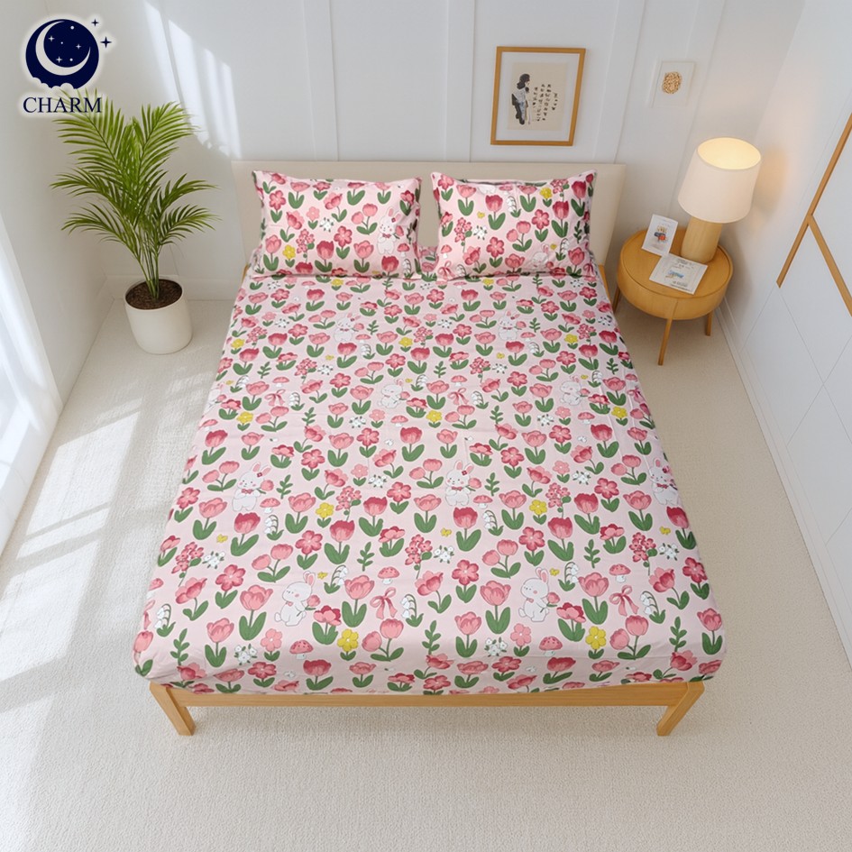 CHARM DREAMY ชุดผ้าปูที่นอน 6ฟุต 5ชิ้น ลาย PINK LILLIE – ผ้าปูที่นอน พร้อมปลอกหมอน (ไม่รวมผ้านวม)_4